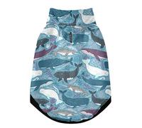 Gilet d'hiver sans couture avec trous de suspension pour animal domestique, bleu narval, béluga, blanc, cachalot sur fond bleu, taille XXS