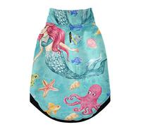 Gilet d'hiver sans couture avec trous de suspension pour animal domestique, motif poisson sirène rose, pieuvre, tortue de mer, turquoise - Veste coupe-vent en polaire extra chaude pour chien et chat