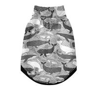 Gilet d'hiver sans couture avec trous de suspension pour chien et chat avec baleines noires, grises et blanches, narval, baleine sur gris, blanc, taille M