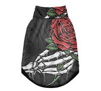 Gilet d'hiver vintage blanc avec tête de mort et os tenant une rose rouge pour animal domestique avec trous de suspension, coupe-vent en polaire extra chaude pour chien et chat, taille XL