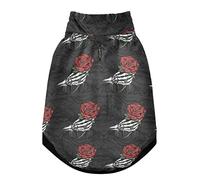 Gilet d'hiver vintage blanc avec tête de mort et os tenant une rose rouge pour animal domestique avec trous de suspension, coupe-vent en polaire extra chaude pour chien et chat, taille XL