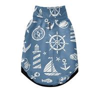 Gilet d'hiver vintage bleu avec trous de suspension, motif ancre de volant, phare de bateau, animal domestique, veste coupe-vent en polaire extra chaude pour chien et chat, taille S