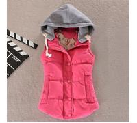 Gilet Doudoune Sans Manches Femme à Capuche - FUNMOON - Hiver - Rose Rouge - Coton M