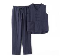 Gilet d'uniforme de Kung Fu chinois Tai Chi Vêtements d'entraînement traditionnel martiale costume de méditation martiale bleu-M