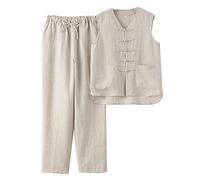 Gilet d'uniforme de kung fu chinois Tai Chi vêtements d'entraînement vêtements costume traditionnel de méditation martiale beige-4XL
