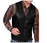 Gilet élégant en cuir de vachette pour homme - Gilet de costume - Grandes tailles - Col en V - Rétro - En cuir de vachette - Avec boutons - Avec poches - Gilet de loisirs, Noir , XXXXL