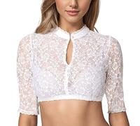 Gilet élégant en dentelle pour femme - Chemisier Dirndl sans armatures comme haut de lingerie pour les occasions festives, Blanc., XXL