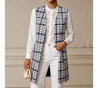 Gilet élégant et décontracté à poche avant et patte ouverte, tenue d'automne pour la Fête des enseignants, style formel business, bleu et blanc à carreaux, pour sortir, dîner, bureau, basique chic, tr