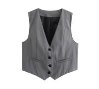 Gilet élégant pour femme - Sans manches - Col en V - Couleur unie - Veste ouverte sur le devant - Veste de costume de bureau - Veste de costume légère - Revers - Loisirs et affaires, gris foncé, S