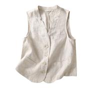 Gilet en Coton et Lin pour Femmes, décontracté, Ample, col en V, sans Manches, Veste Tailleurs Pantalons
