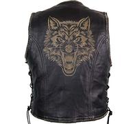 Gilet en cuir avec impression laser (loup), Noir , 4XL