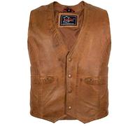 Gilet en Cuir d’Agneau véritable pour Homme, Marron, Coupe Slim Fit, Cuir Doux et Souple, Style Classique (FR/ES, Alpha/Lettres, TTG, Taille Normale, Taille Normale)