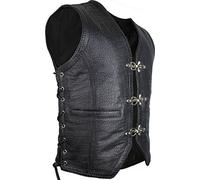 Gilet en cuir de vachette véritable style crocodile pour homme - Noir - XXXXL