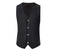 Gilet en cuir marron pour homme | Gilet formel à simple boutonnage pour homme Gilet classique style occidental Gilet d'extérieur col en V Gilet sans manches Couleur unie Gilet décontracté, Noir , XL