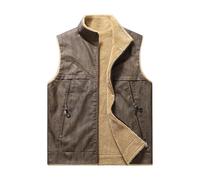 Gilet en cuir polaire pour homme - Gilet d'hiver - Gilet de loisirs - Gilet de travail chaud - Coupe-vent - Avec poches - Imperméable et respirant - Col montant - Gilet de moto en cuir synthétique