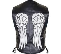 Gilet en cuir pour homme avec ailes d'ange pour motard Noir véritable et cuir synthétique, Noir - Cuir véritable., XS