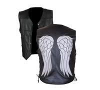 Gilet en cuir véritable avec ailes d'ange de Daryl Dixon de Leather Verse - Noir - Veste de club de motard pour homme - Cosplay d'Halloween, Noir - Cuir véritable., L