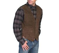 Gilet en daim pour homme - Gilet en cuir marron médiéval décontracté vintage western cowboy gilet sans manches veste slim fit gilet gilet de loisirs en cuir marron motard gilet gilet pour homme,