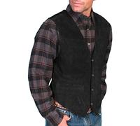 Gilet en daim pour homme - Gilet en cuir marron médiéval décontracté vintage western cowboy gilet sans manches veste slim fit gilet gilet de loisirs en cuir marron motard gilet gilet pour homme, Noir