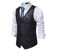 Gilet en daim pour hommes Décontracté Style simple Gilets de costume Col en V Sans manches Gilets de cow-boy Western Coupe slim Robe de marié Gilet Gilets, Noir , L