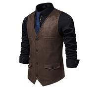 Gilet en daim pour hommes Décontracté Style simple Gilets de costume Col en V Sans manches Gilets de cow-boy Western Coupe slim Robe de marié Gilet Gilets, café, M