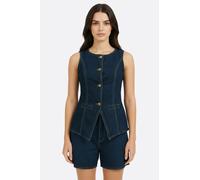 Gilet en denim cintré sans manches en coton Misciano - Jean brut, coupe tailleur ajustée, col ron...