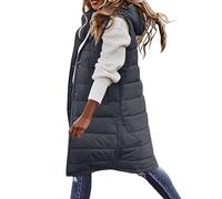 Gilet en duvet Femme Ultra Chaud Couleur unie Veste Moyen à long sans Manche Col Roulé Grande Taille Hiver Doudoune pour Femmes Décontractée Confortable Pas cher Casual