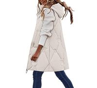 Gilet en duvet léger pour femme - Gilet matelassé élégant long classique sans manches - Gilet long tendance - Gilet d'hiver ample - Avec poches - Coupe-vent - Imperméable - Veste softshell, beige, 4XL