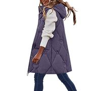 Gilet en duvet léger pour femme - Gilet matelassé élégant long classique sans manches - Gilet long tendance - Gilet d'hiver ample - Avec poches - Coupe-vent - Imperméable - Veste softshell, lilas, XL