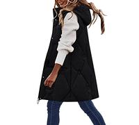 Gilet en duvet léger pour femme - Gilet matelassé élégant long classique sans manches - Gilet long tendance - Gilet d'hiver ample - Avec poches - Coupe-vent - Imperméable - Veste softshell, Noir , XXL