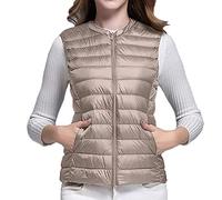 Gilet en duvet pour femme sans manches - Gilet matelassé léger - Gilet polaire chaud - Gilet de course court - Veste de transition coupe-vent - Veste softshell sans capuche - Gilet d'hiver - Col rond