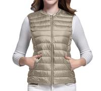 Gilet en duvet pour femme sans manches - Gilet matelassé léger - Gilet polaire chaud - Gilet de course court - Veste de transition - Veste softshell - Sans capuche - Col rond - Doudoune, Or rose, 3XL
