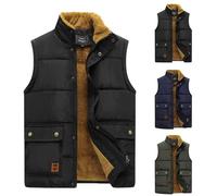 Gilet en duvet pour homme - Noir - Gilet polaire sans manches - Gilet d'hiver matelassé chaud - Gilet de sport doublé - Gilet de transition - Fermeture éclair - Gilet d'extérieur léger - Gilet