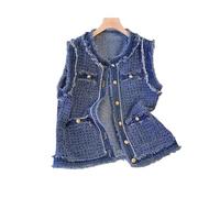 Gilet En Jean Débardeur sans manches Flow for femme, manteau, gilet en jean avec bordure en fourrure parfumée(L 58-65KG)