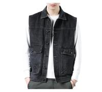 Gilet En Jean Denim Vest Fashionable Sleeveless Jacket Youth Casual(Black,4XL)