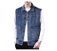 Gilet En Jean Denim Vest Fashionable Sleeveless Jacket Youth Casual(Blue,5XL)