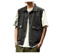 Gilet En Jean Loose Denim Vest Casual Sleeveless Top Pocket Arrival Comfortable Outerwear(Black,4XL)