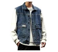 Gilet En Jean Loose Denim Vest Casual Sleeveless Top Pocket Arrival Comfortable Outerwear(Blue,XL)