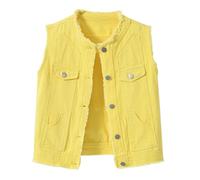 Gilet en jean pour femme 2025 vintage boutonné délavé sans manches, Z04-jaune, L