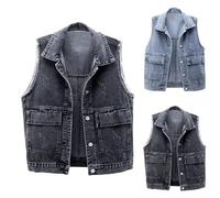 Gilet en jean pour femme - Court - Gilet sans manches - Gilet de sport léger et respirant - Gilet d'extérieur pour femme - Gilet de randonnée sportif sans manches - Gilet d'hiver léger sans capuche