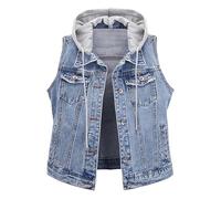 Gilet en jean pour femme sans manches - Grandes tailles - Veste en jean chaude - Gilet thermique sportif - Gilet de course à capuche - Gilet court pour femme - Gilet de randonnée thermique coupe-vent