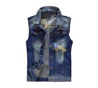 Gilet en jean pour homme - Décontracté - Rétro - Coupe ajustée - Grande taille - Gilet en jean déchiré - Pour l'extérieur, motard, rock, punk, voyage - Sans manches