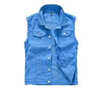 Gilet en jean pour homme - Sans manches - Gilet en denim - Veste de cowboy - Confortable - Couleur unie - Veste en jean tendance - Minimaliste - Classique - Gilet de motard ample, bleu ciel, L