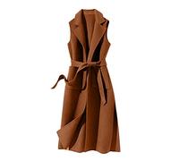 Gilet en laine pour femme - Longue sans manches - Veste d'hiver - Noir - XL - Gilet polaire en laine - Trench - Sans manches - Avec ceinture - Manteau en laine cintré - Veste de transition - Élégant -
