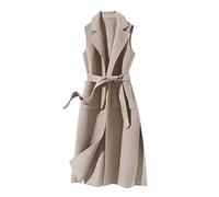 Gilet en laine pour femme - Longue sans manches - Veste d'hiver - Noir - XL - Gilet polaire en laine - Trench - Sans manches - Avec ceinture - Manteau en laine cintré - Veste de transition - Élégant -