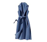 Gilet en laine pour femme - Longue sans manches - Veste d'hiver - Noir - XL - Gilet polaire en laine - Trench - Sans manches - Avec ceinture - Manteau en laine cintré - Veste de transition - Élégant -