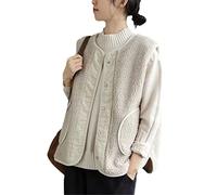 Gilet en laine sans manches pour femme - En velours côtelé - Tendance - Poche polaire, beige, L