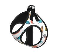 Gilet en laisse avec plumes colorées dessinées à la main sur imprimé blanc, pour petits chiens, réglable et confortable