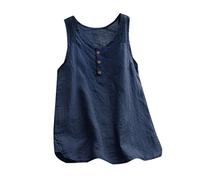 Gilet en lin pour femme - Sans manches - Chemisier ample - Grande taille - Classique - Haut d'été uni - Confortable - Doux, Marine, XL