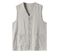 Gilet en Lin pour Homme - Gilet d'été - Décontracté - Banquet - Blazer - Rétro - pour l'été - sans Manches - Style Chinois - pour Légère et Douce de Mariage Business Soirée - Couleur Unie